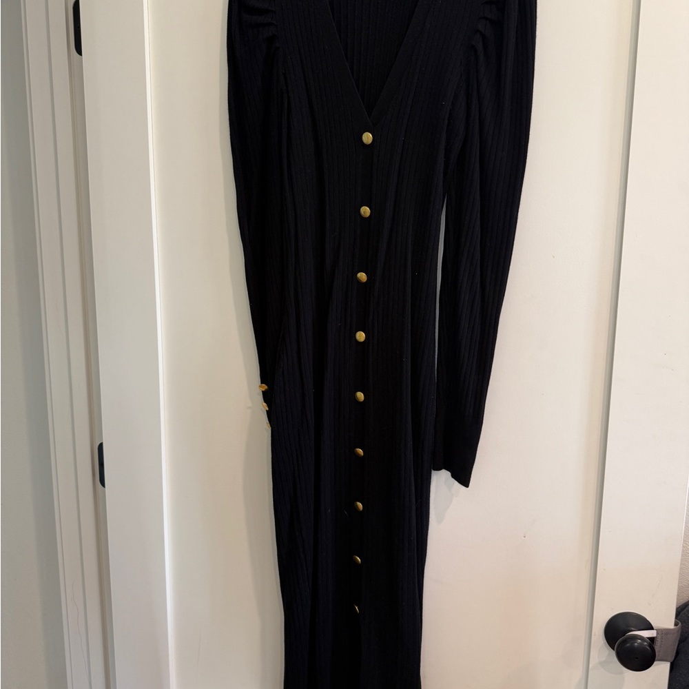 Express Black Long Sleeve Dress with Gold Buttons